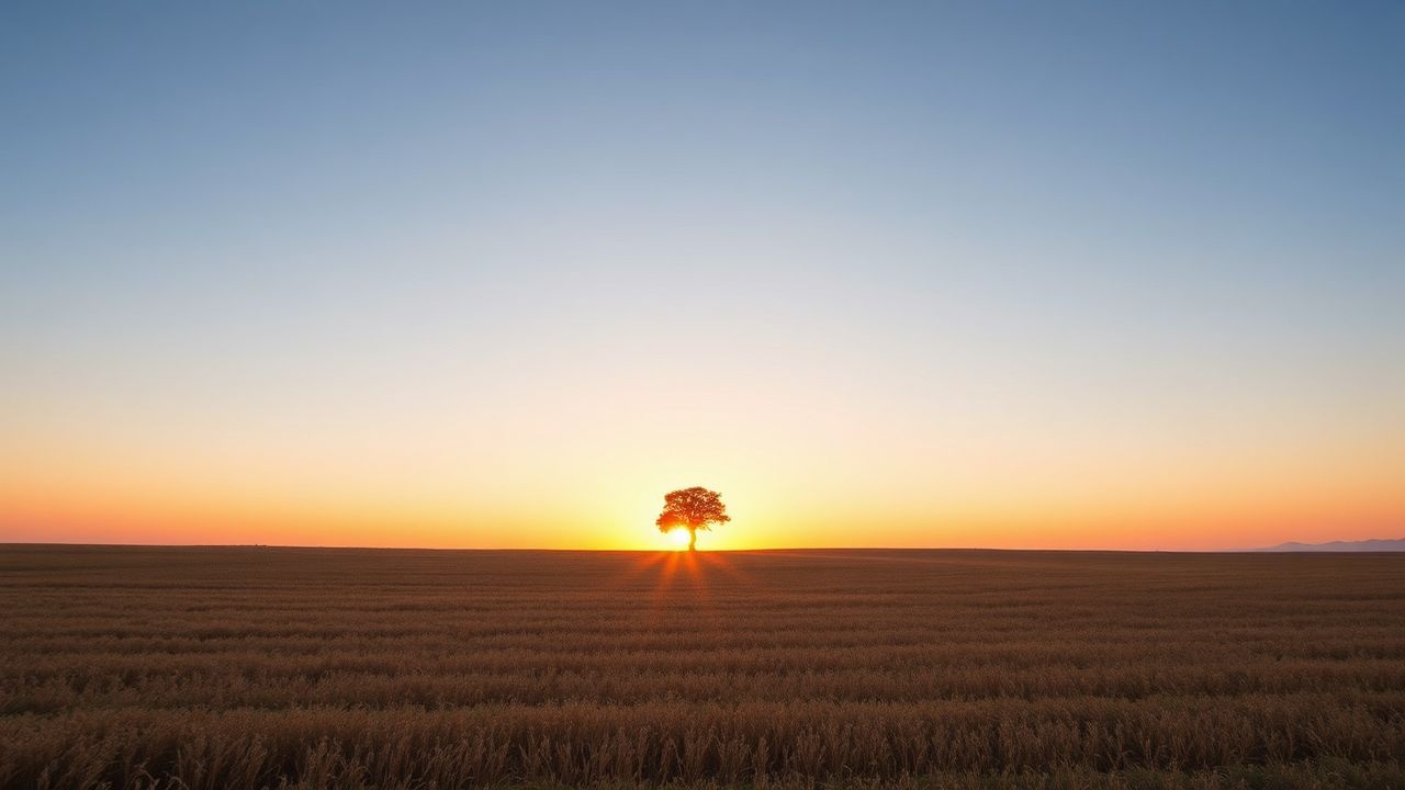 Ethereal Single Tree Horizon at Sunset