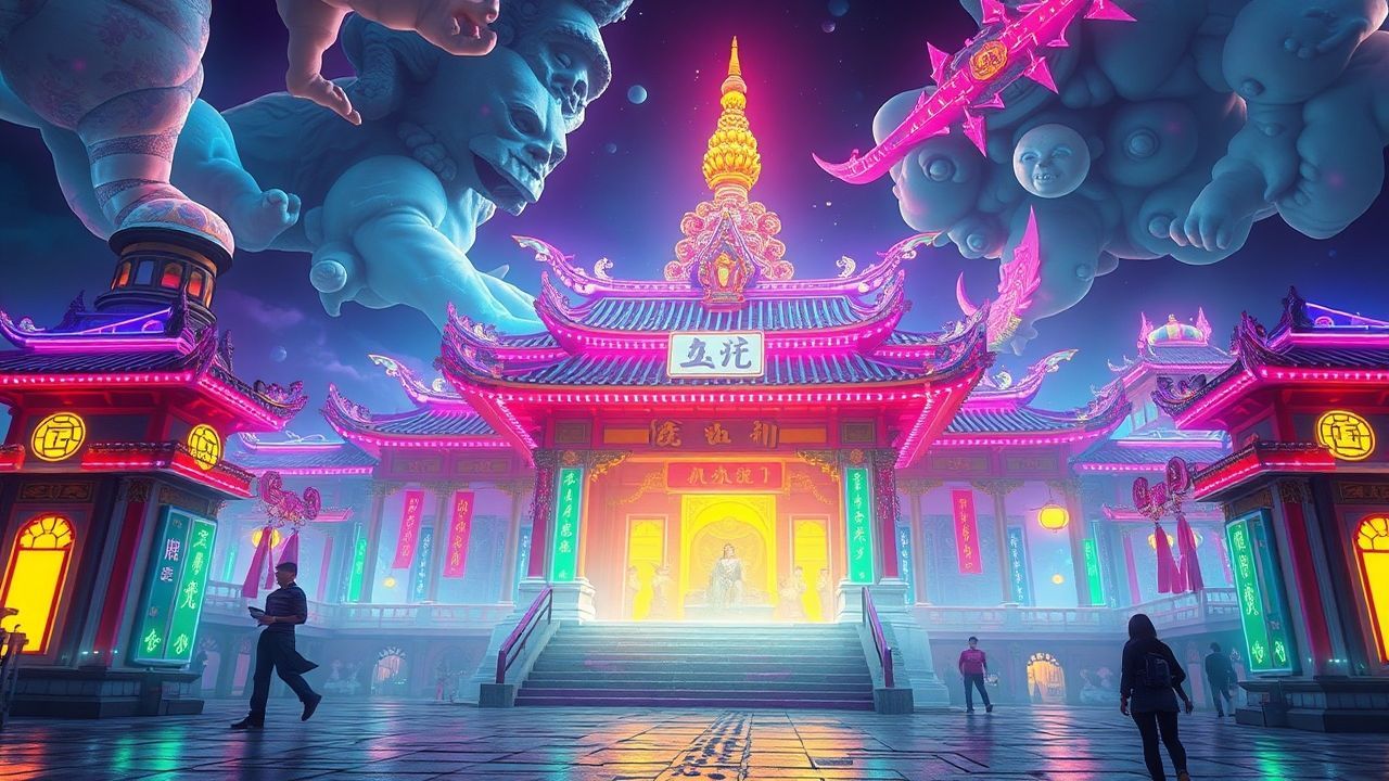 Holographic Temple Shrine Traditional Neon Dreams