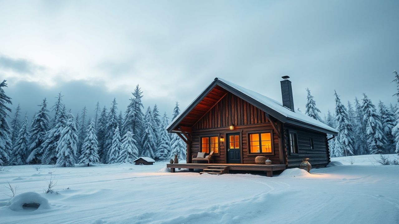 Rugged Scandinavian Cabin Isolation in Winter