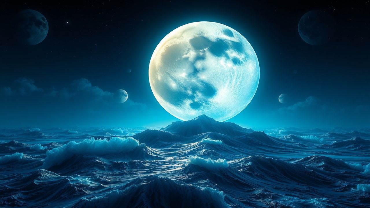 Dreamlike Giant Moon Touching by Night