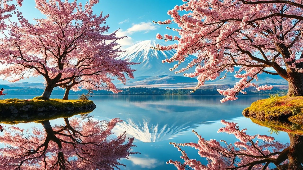 Tranquil Mt. Fuji Cherry Blossoms in Spring