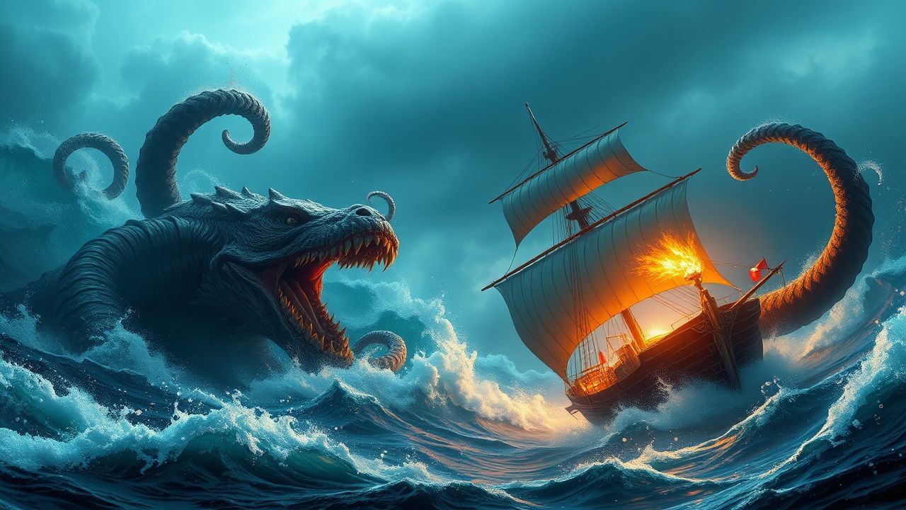 Mythical Kraken Attacking Ship Storm
