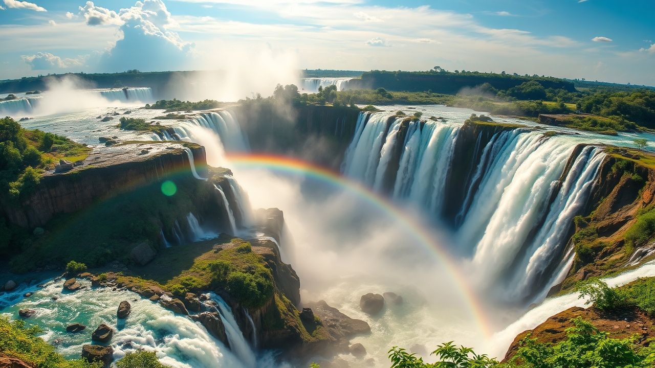 Verdant Iguazu Falls Hundreds Panorama