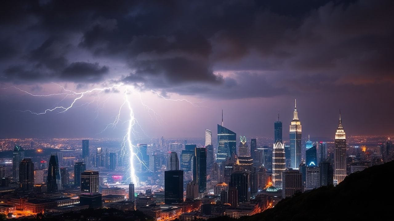 Tranquil Lightning Bolt City by Night