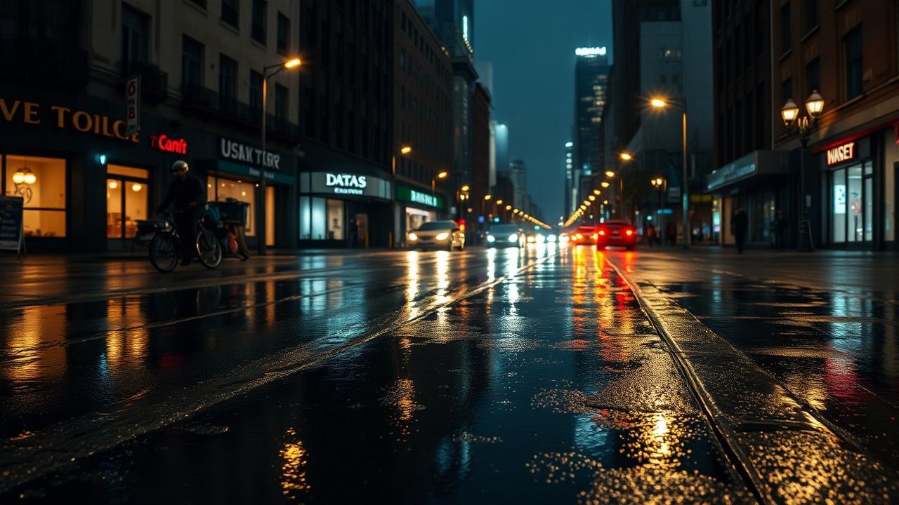 Metropolitan Street Reflections Lights in the Rain