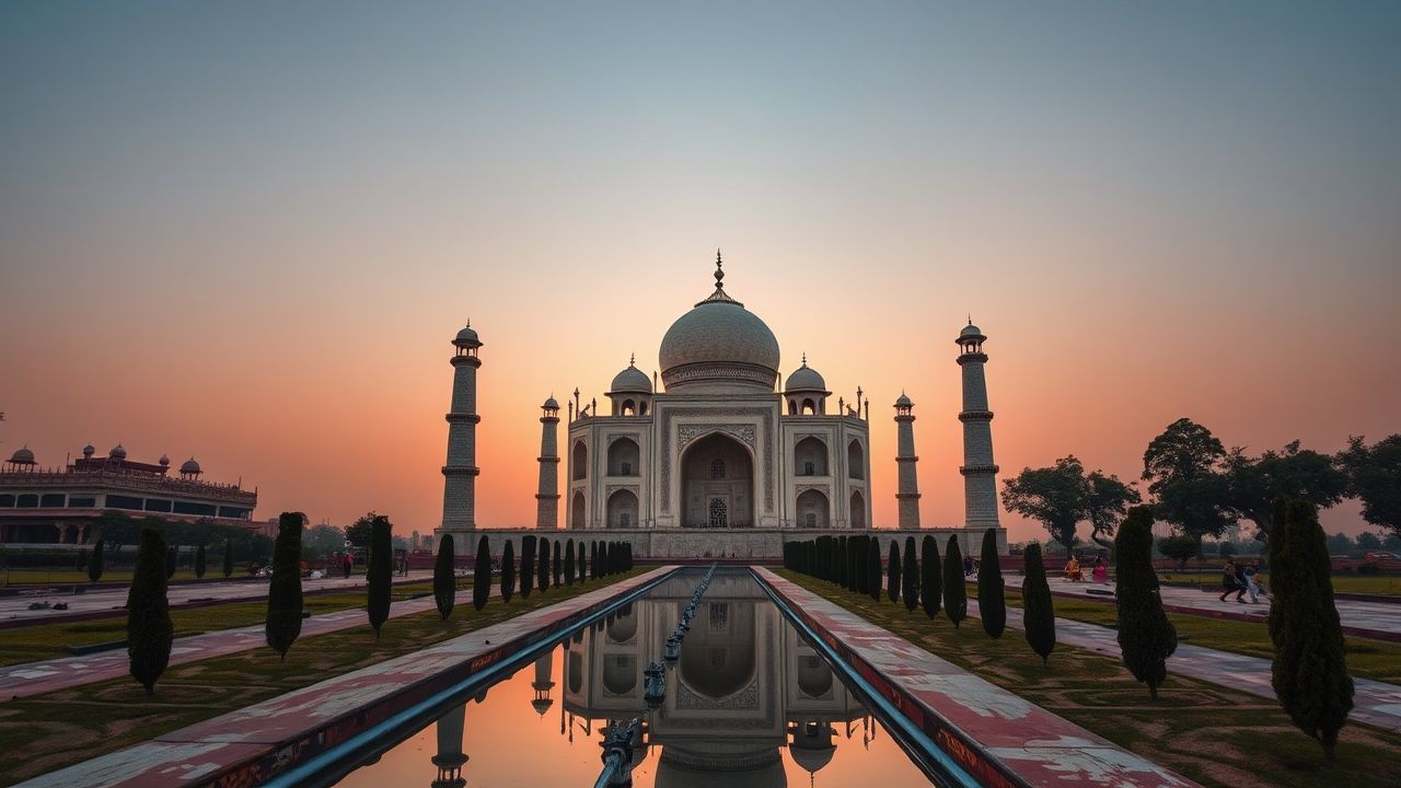 Majestic Taj Mahal Symmetry at Sunrise