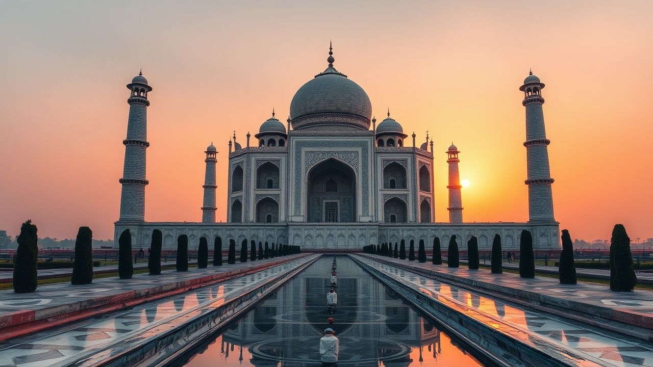 Sacred Taj Mahal Symmetry at Sunrise
