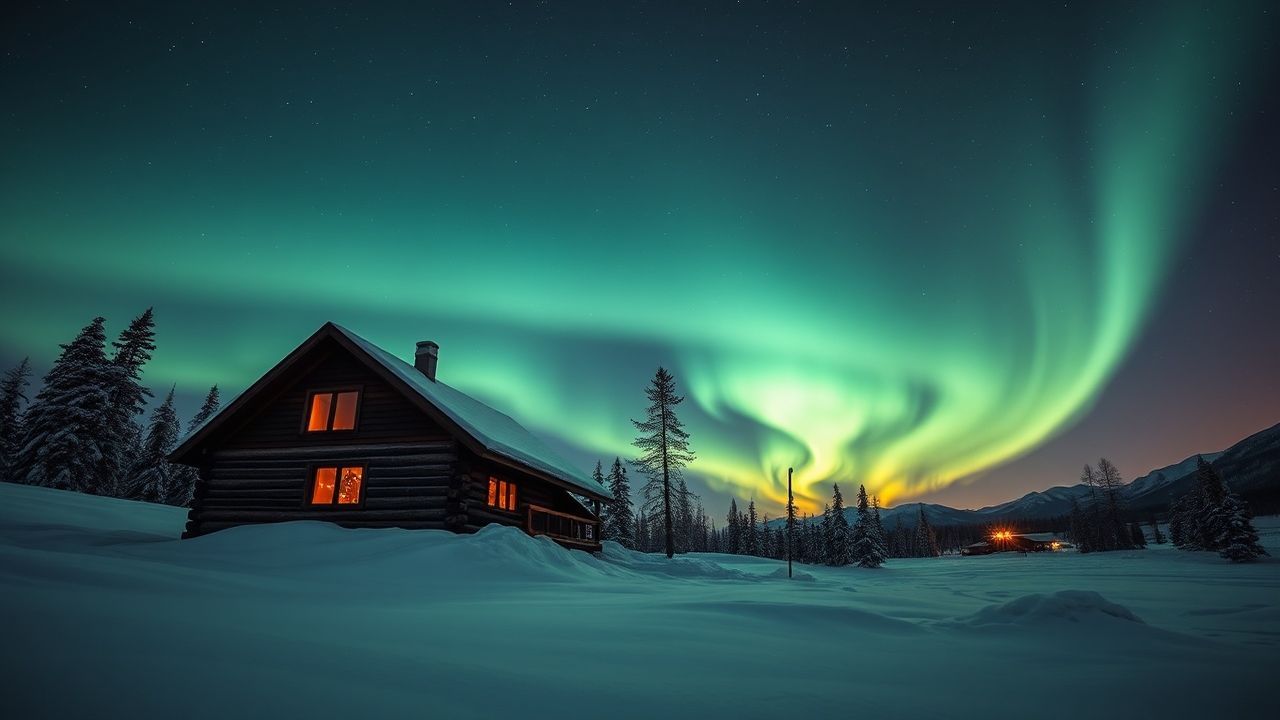 Enchanting Northern Lights Cabin in Winter