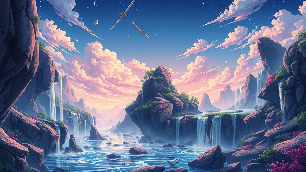 Peaceful Fantasy Landscape Floating Magic