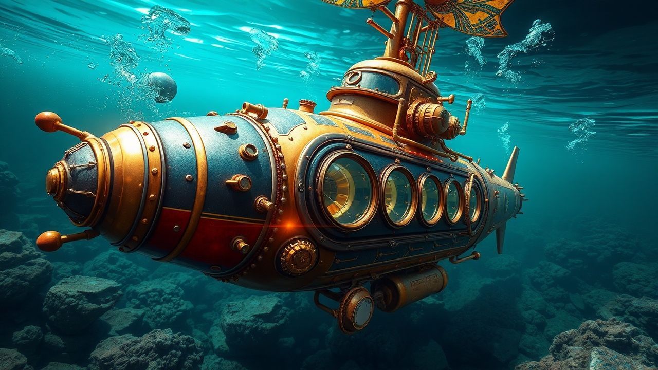 Mechanical Nautilus Submarine Brass Depths