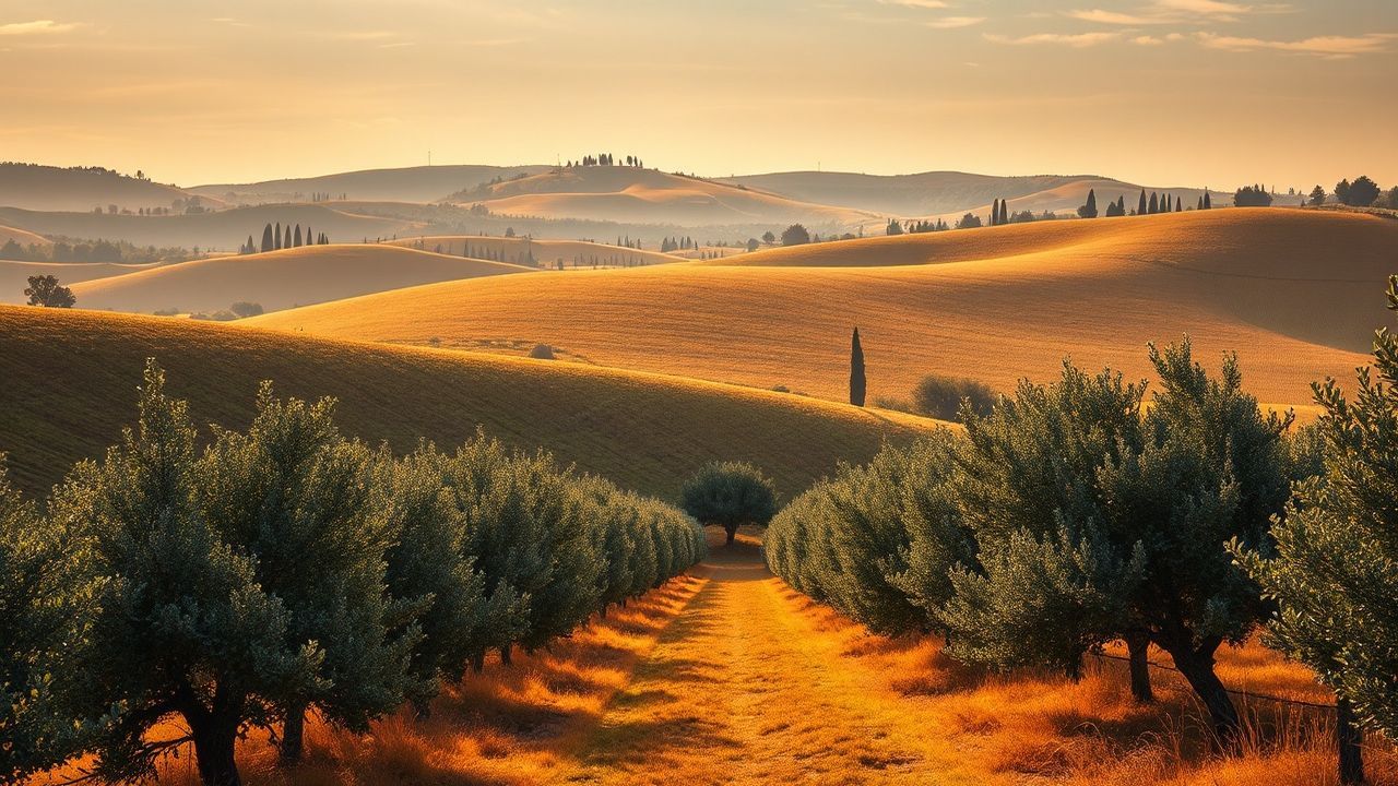 Azure Tuscany Olive Grove in Golden Light