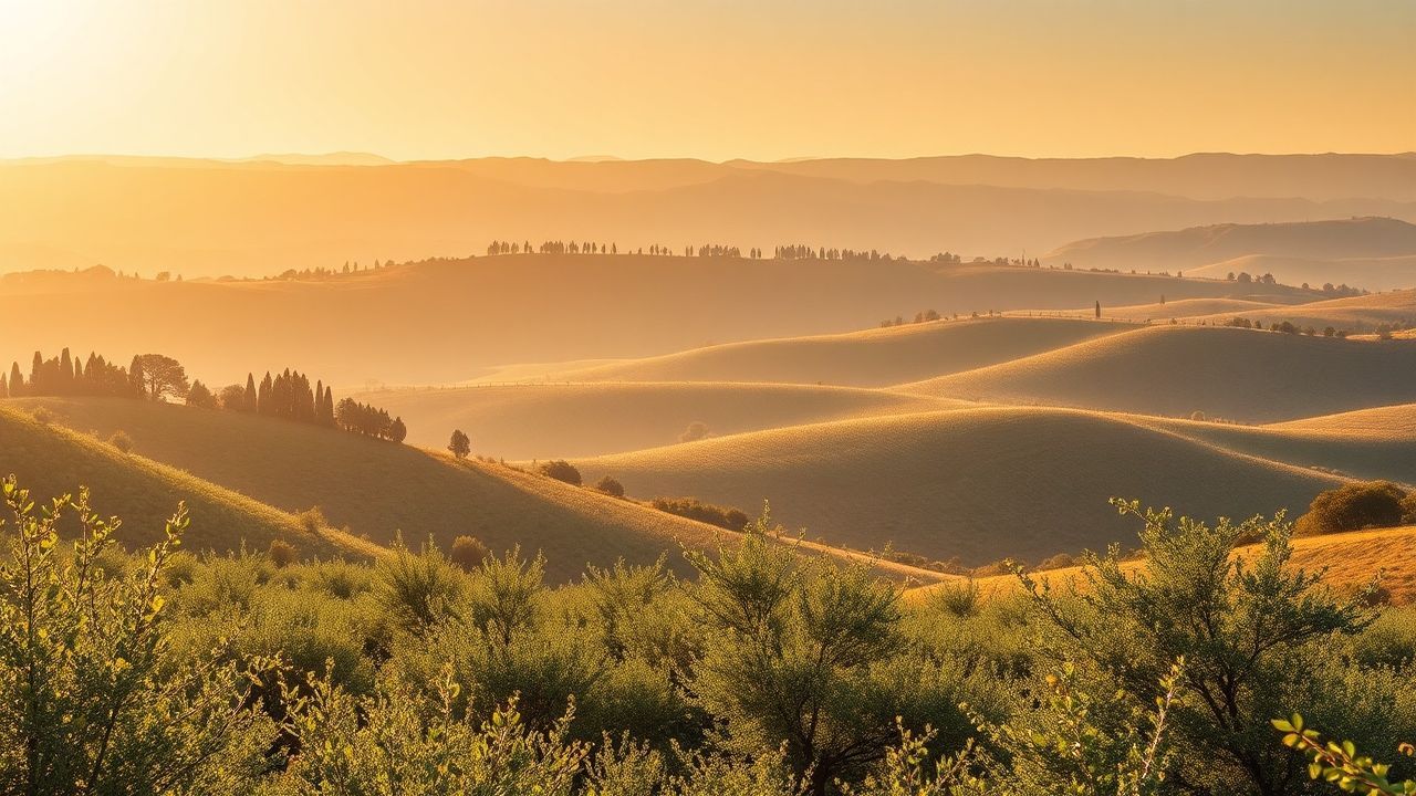 Sun-Kissed Tuscany Olive Grove in Golden Light
