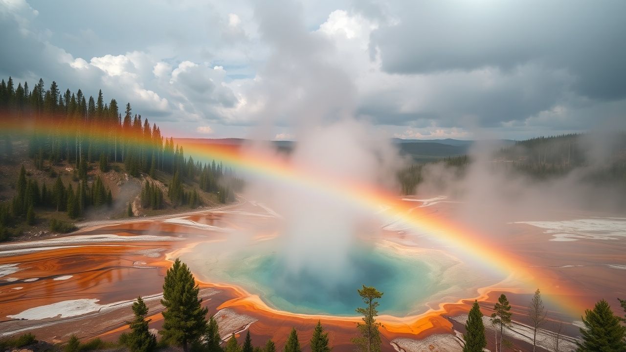 Golden Grand Prismatic Rainbow in Spring