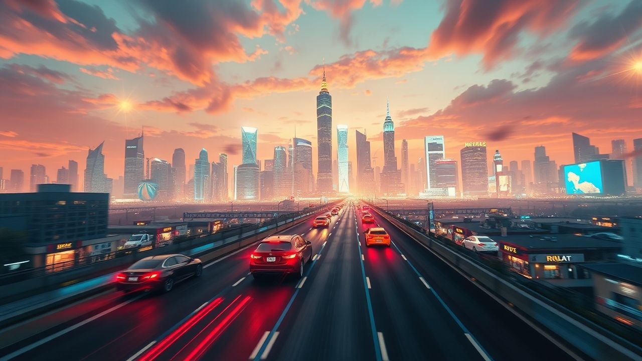 Digital Flying Cars Traffic Neon Dreams