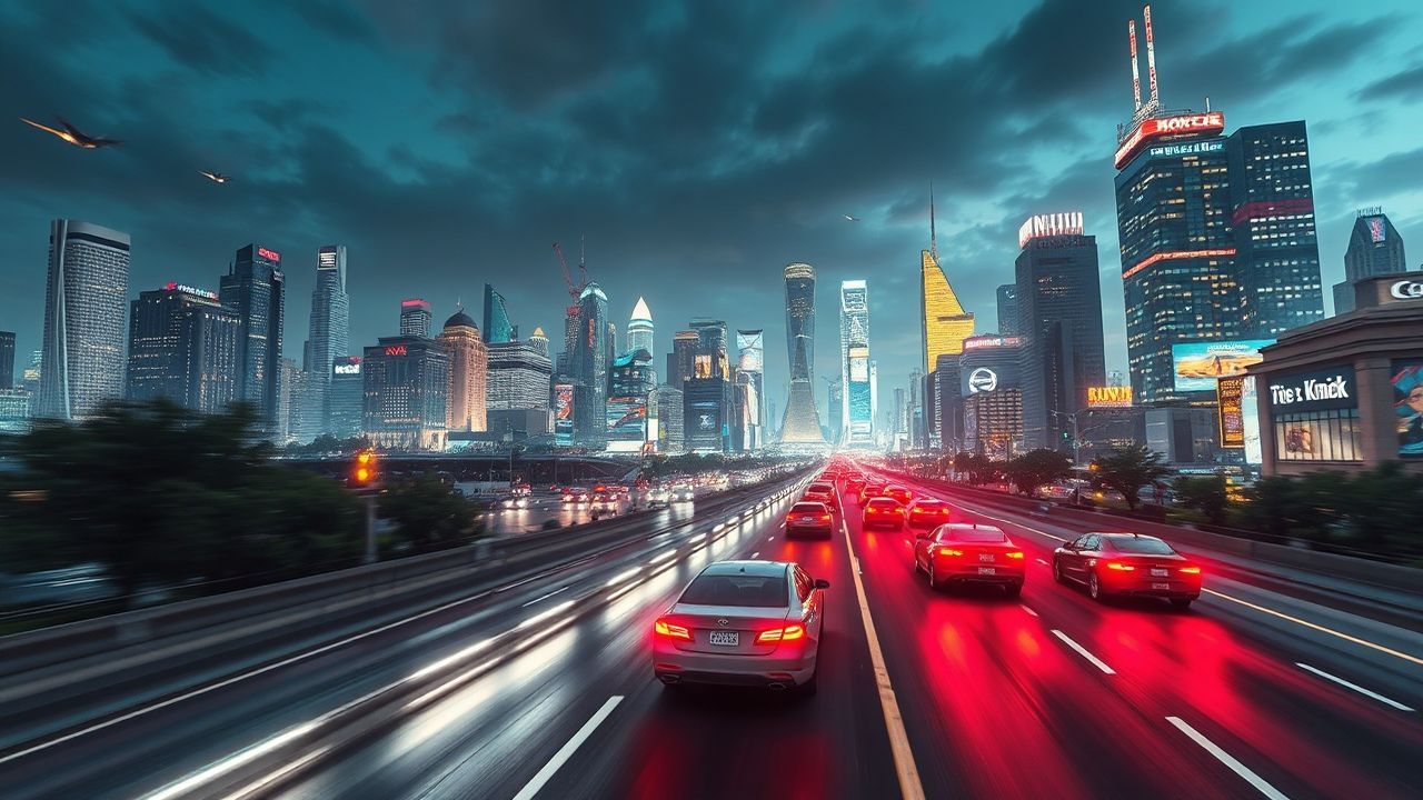 Holographic Flying Cars Traffic Neon Dreams