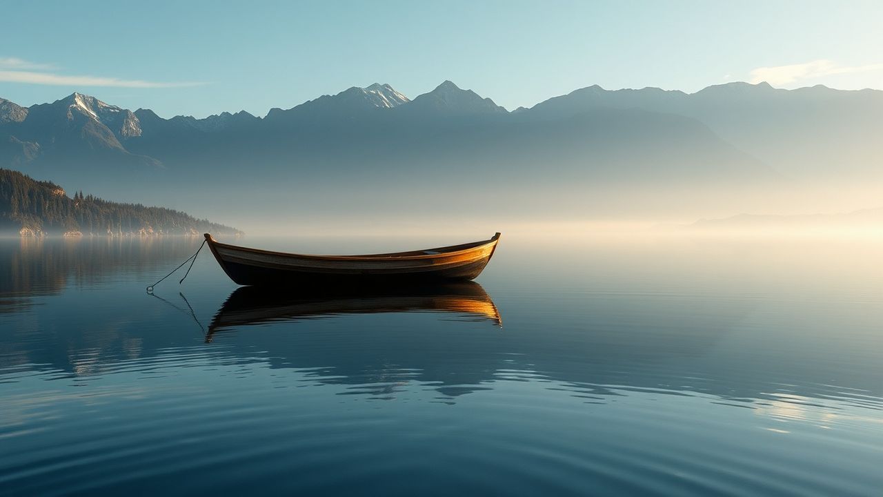 Tranquil Single Boat Calm Reflections