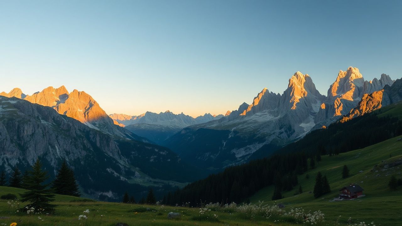 Serene Dolomites Peaks Alpine in Golden Light