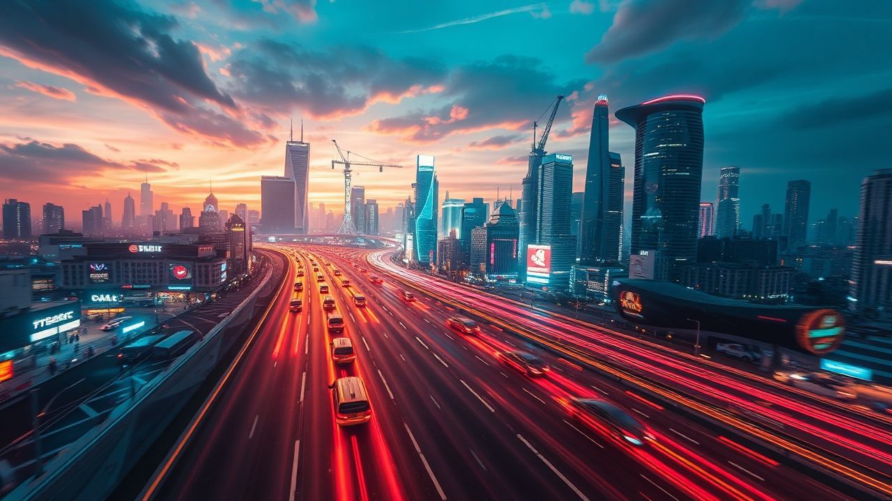 Digital Flying Cars Traffic Neon Dreams