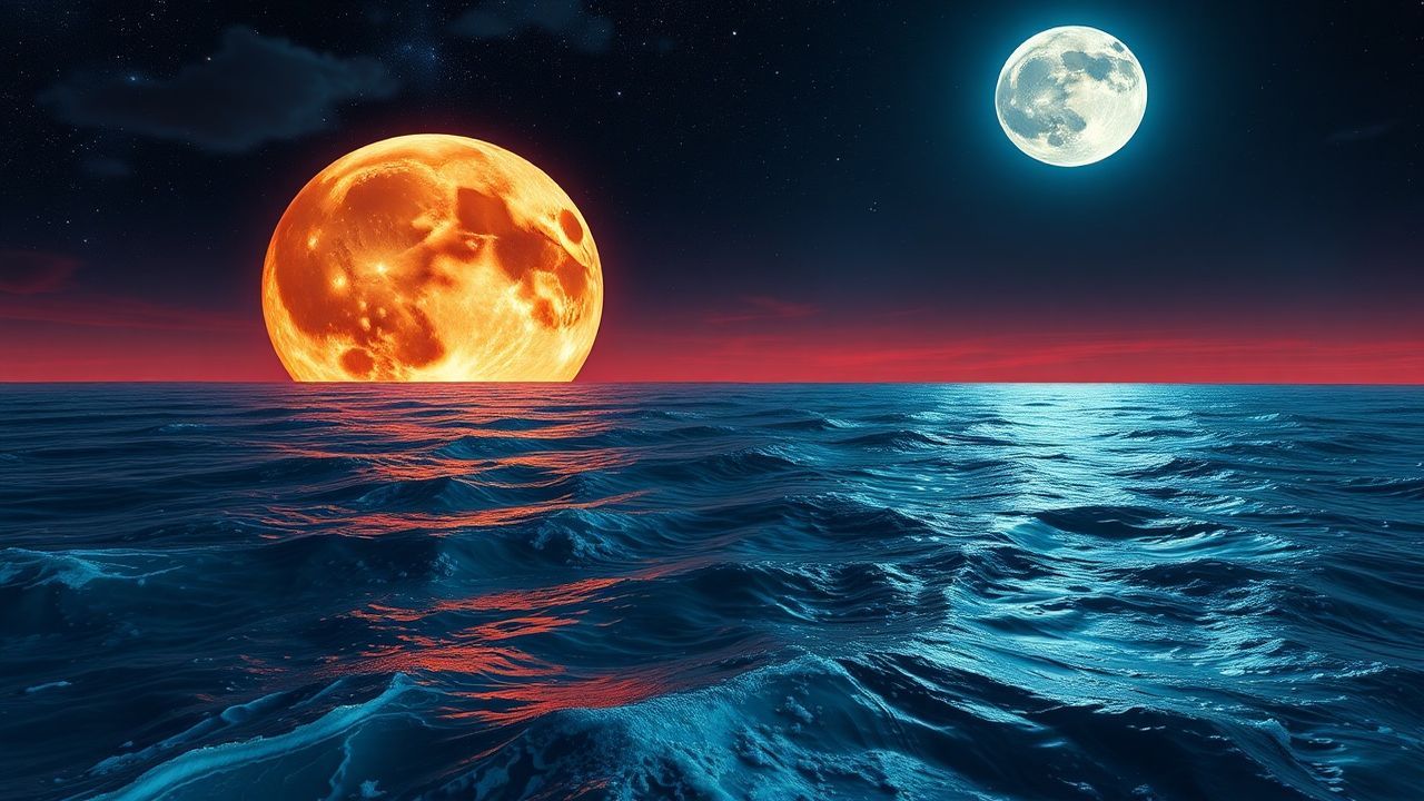 Otherworldly Giant Moon Touching by Night