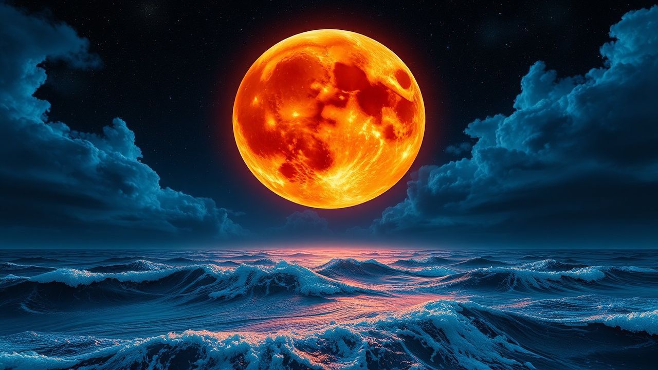 Floating Giant Moon Touching by Night