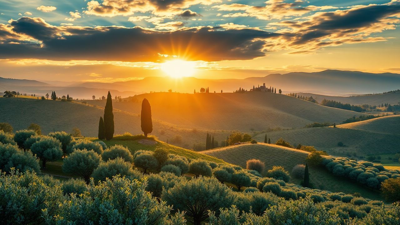 Vibrant Tuscany Olive Grove in Golden Light