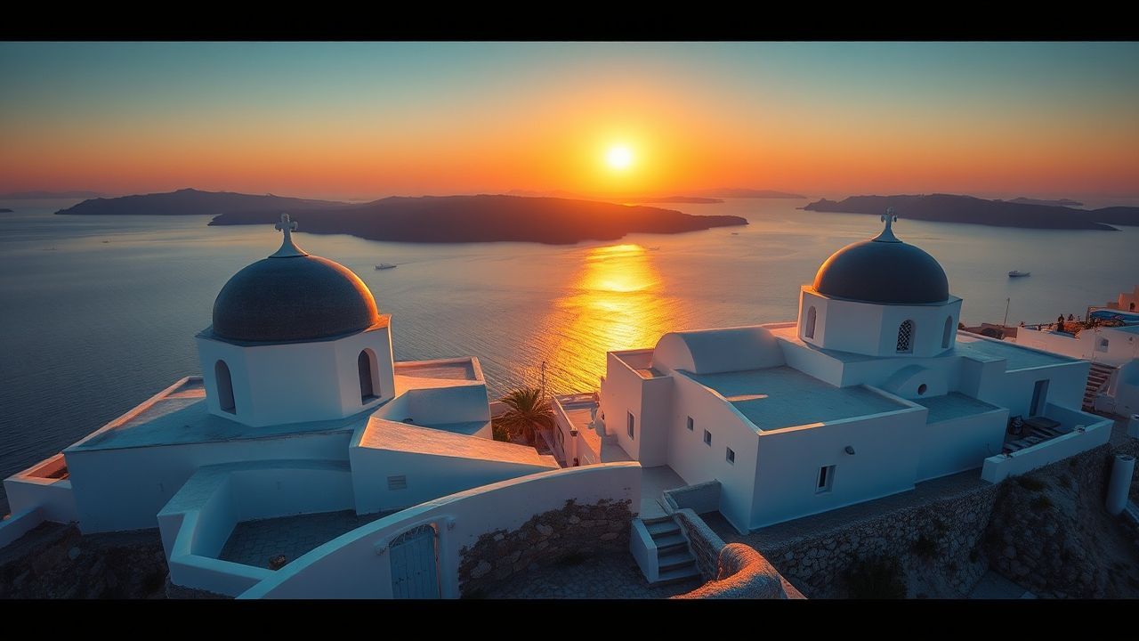 Coastal Santorini Domes White at Sunset