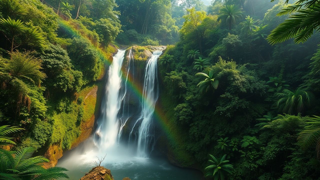 Dramatic Jungle Waterfall Hidden in the Mist