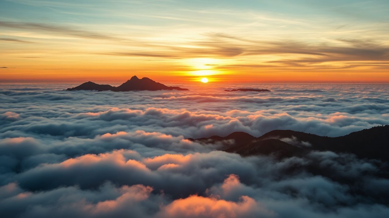 Majestic Sea Clouds Peaks in the Mist