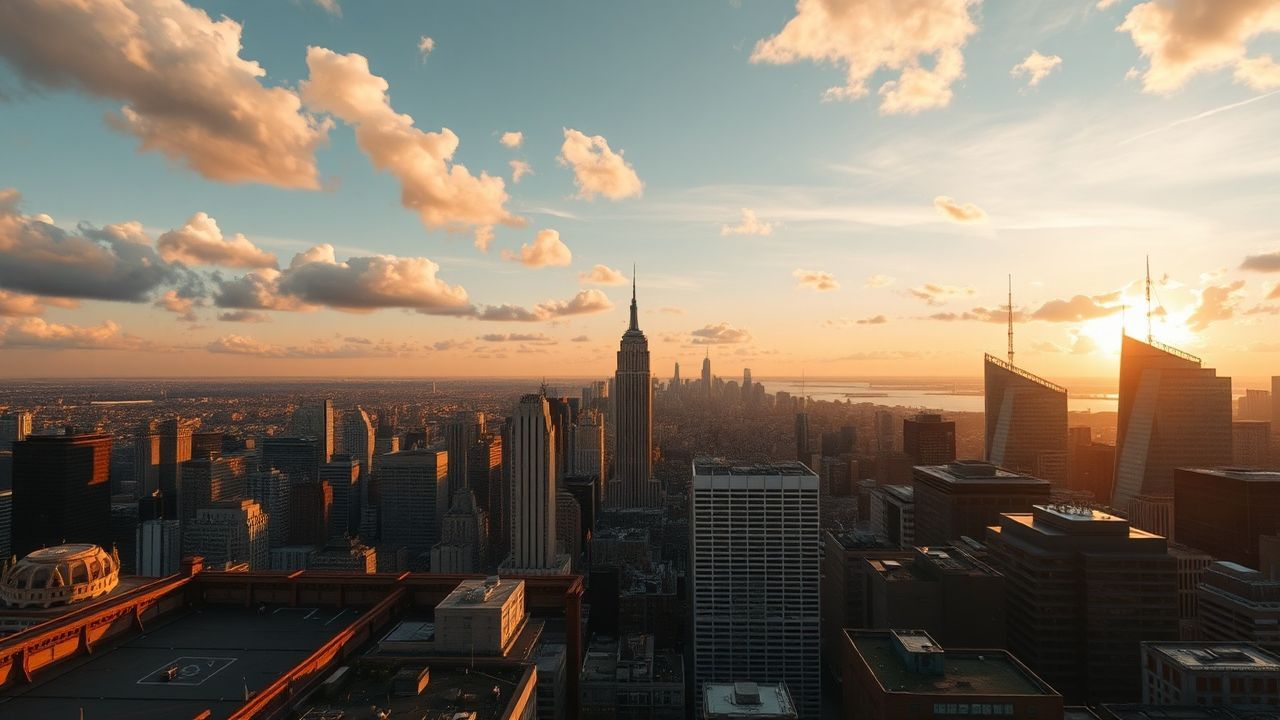 Towering Rooftop Skyline Clouds Panorama