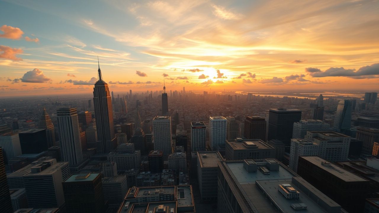 Metropolitan Rooftop Skyline Clouds Panorama