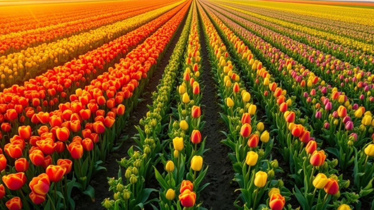 Dramatic Tulip Fields Netherlands from Above