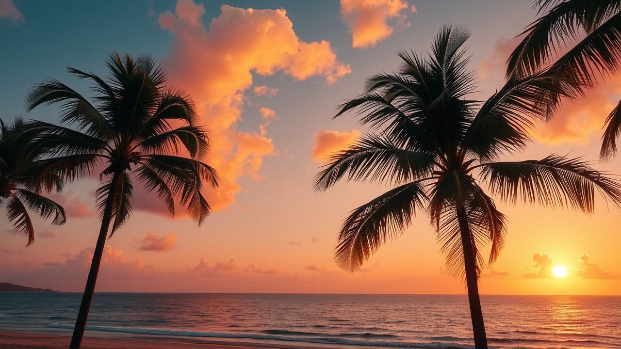 Majestic Palm Silhouettes Orange at Sunset