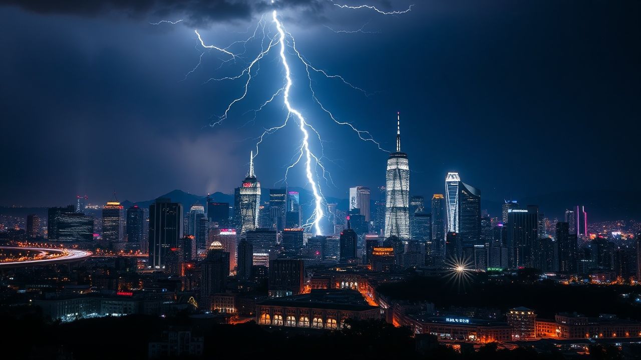 Pristine Lightning Bolt City by Night