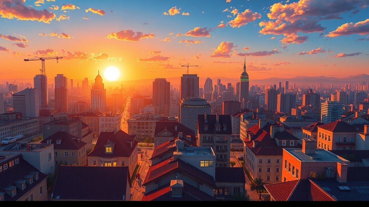 Pastel Anime Cityscape Hour in Golden Light