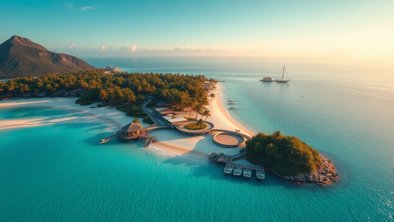Lush Tropical Island Beach from Above