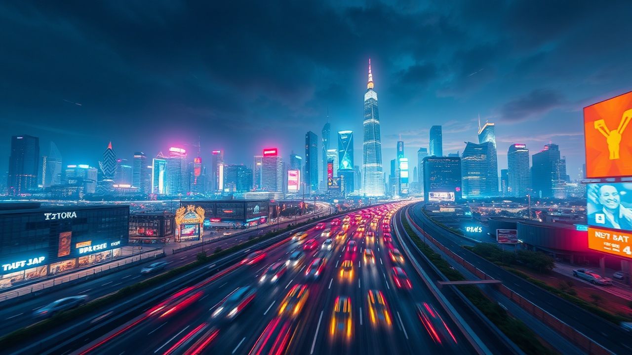 Synthetic Flying Cars Traffic Neon Dreams