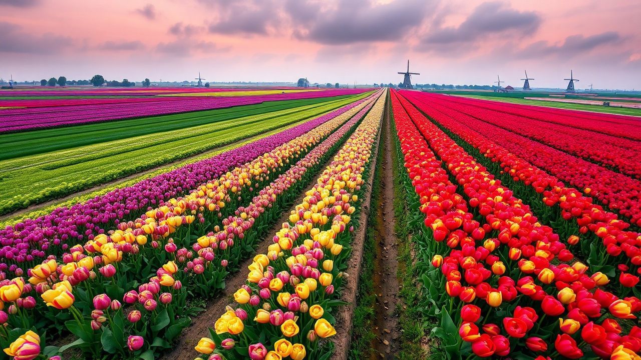 Enchanting Tulip Fields Netherlands from Above