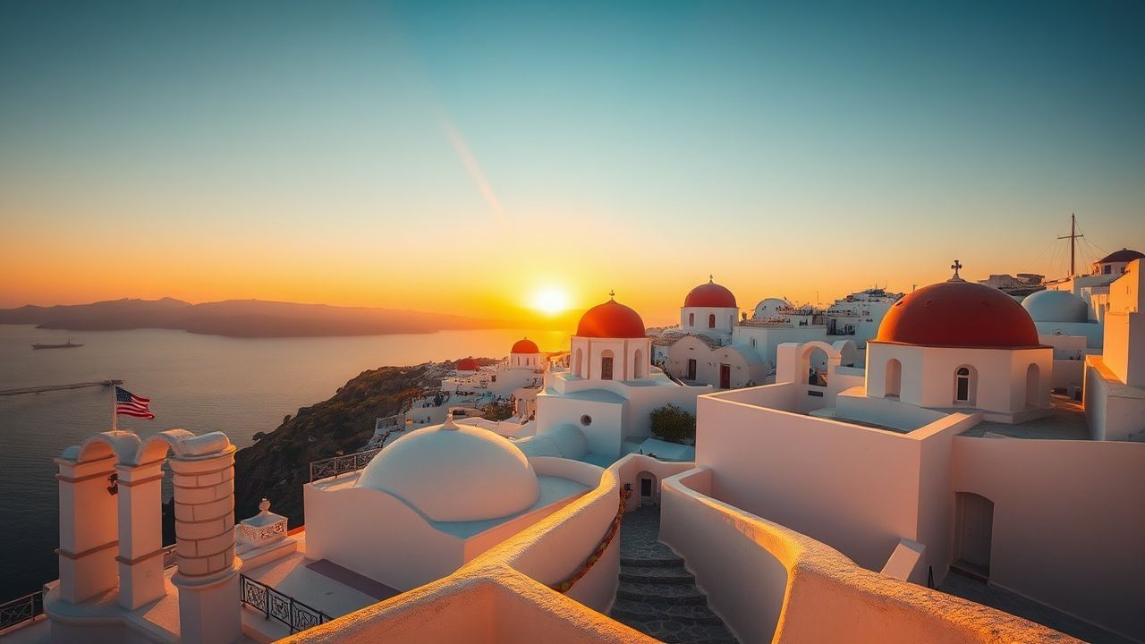 Azure Santorini Domes White at Sunset