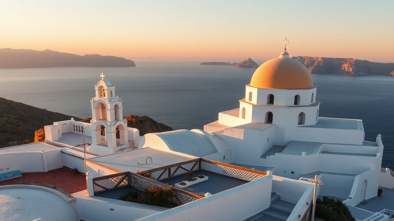 Coastal Santorini Domes White at Sunset