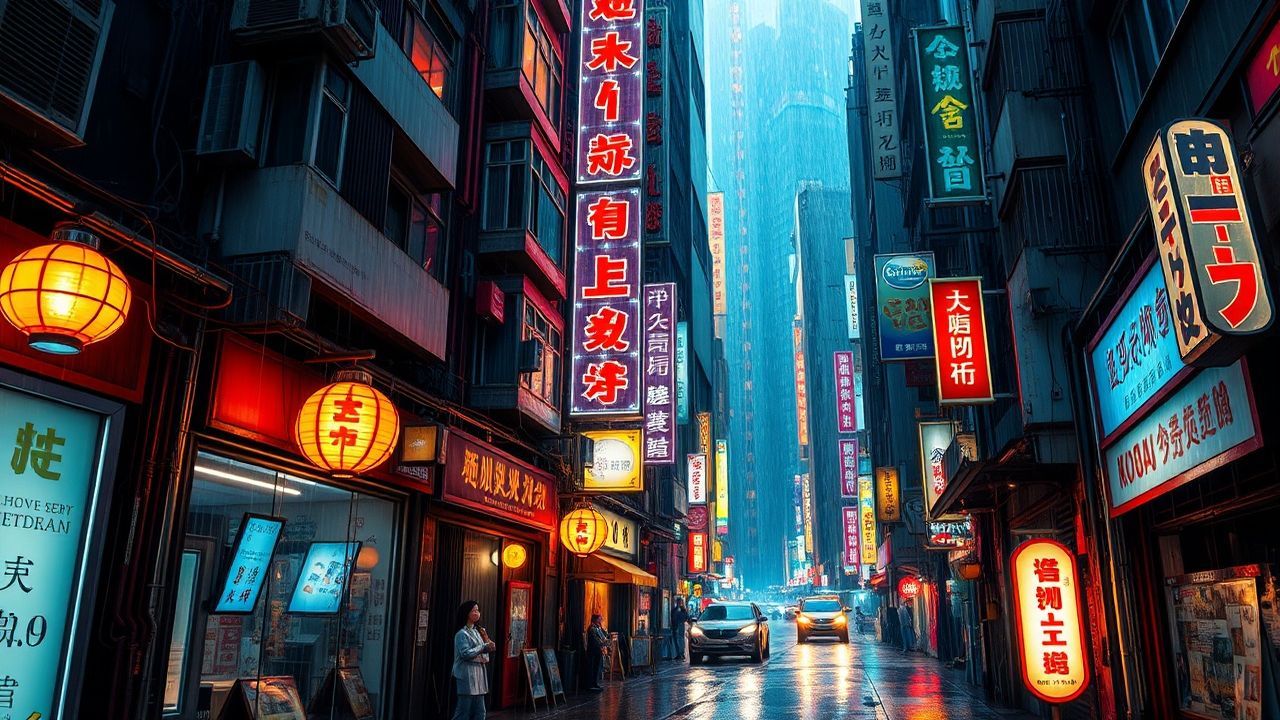Futuristic Hong Kong Alley Neon Dreams