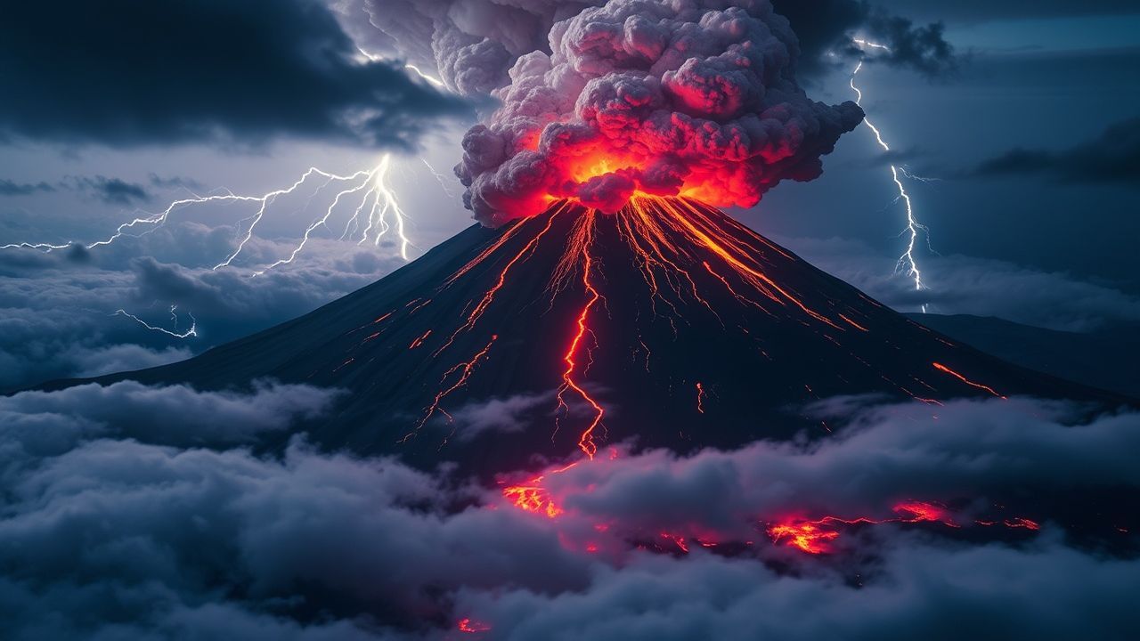 Serene Volcanic Lightning Eruption