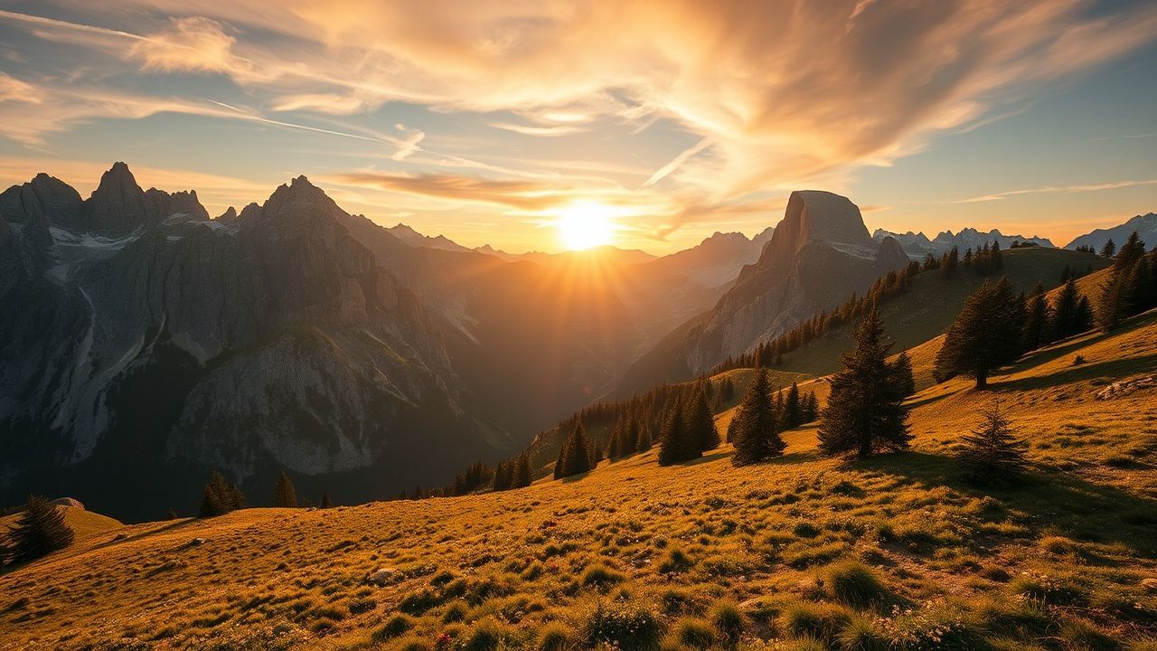 Tranquil Dolomites Peaks Alpine in Golden Light