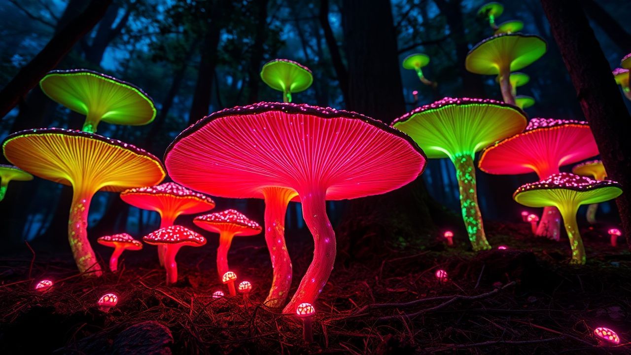 Ethereal Bioluminescent Mushroom Forest Glow