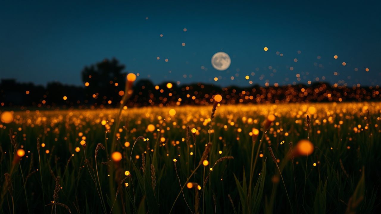 Radiant Fireflies Field Warm by Night