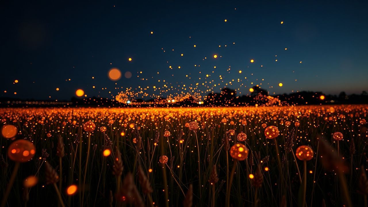 Ethereal Fireflies Field Warm by Night