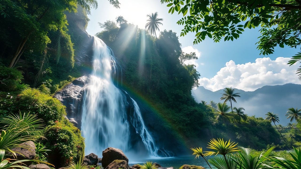 Verdant Jungle Waterfall Hidden in the Mist