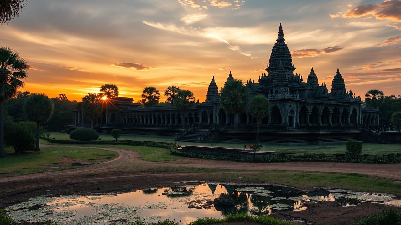 Overgrown Angkor Wat Wat Temple at Sunrise