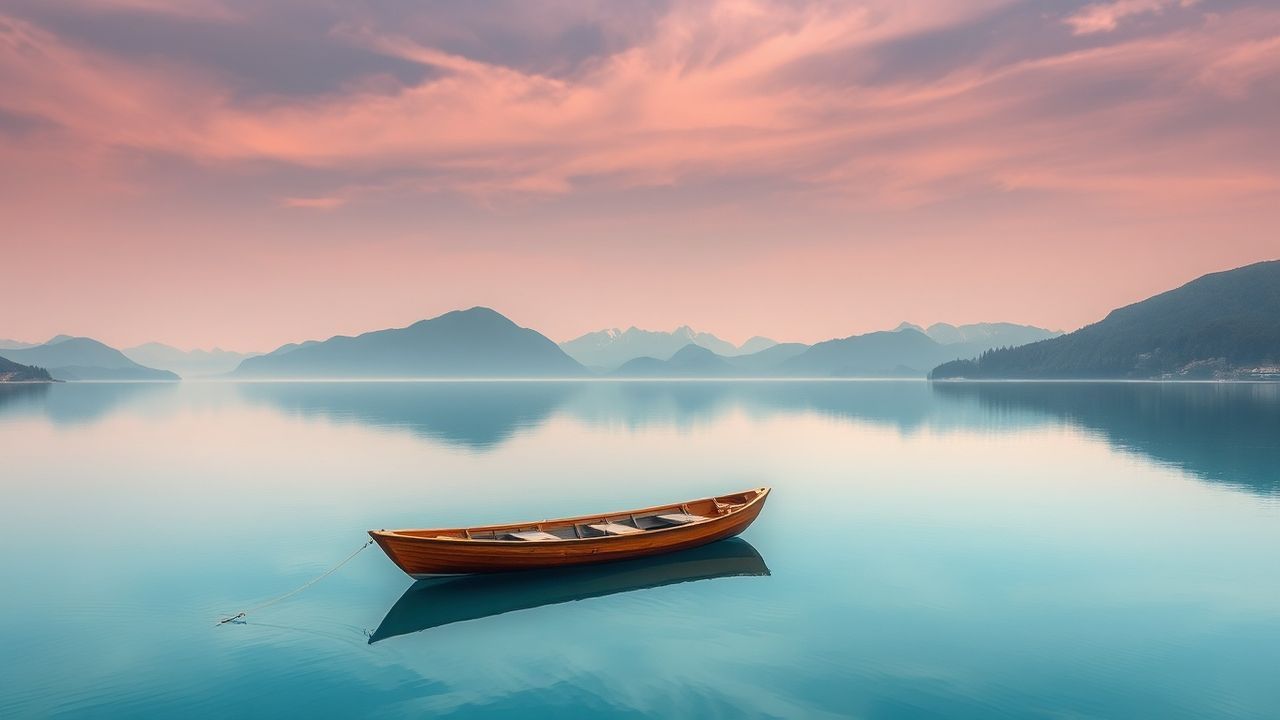 Tranquil Single Boat Calm Reflections
