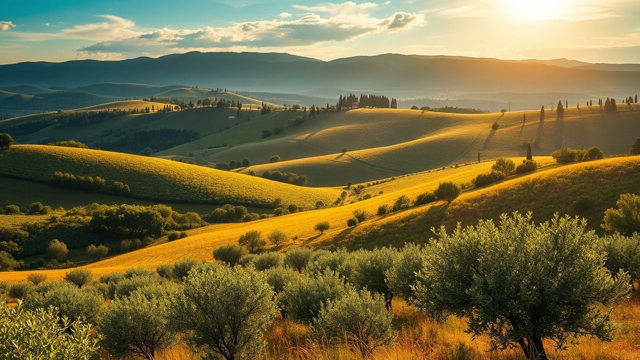Sun-Kissed Tuscany Olive Grove in Golden Light
