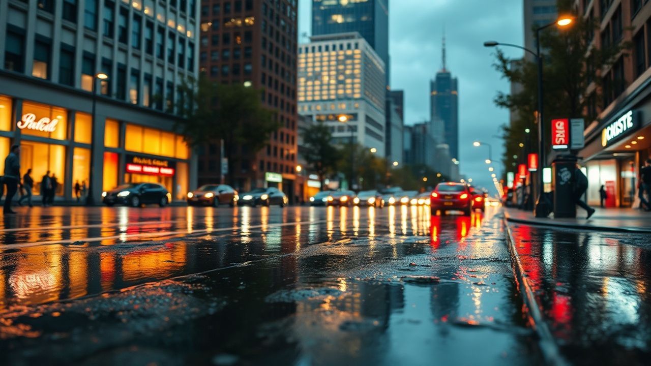 Sleepless Street Reflections Lights in the Rain